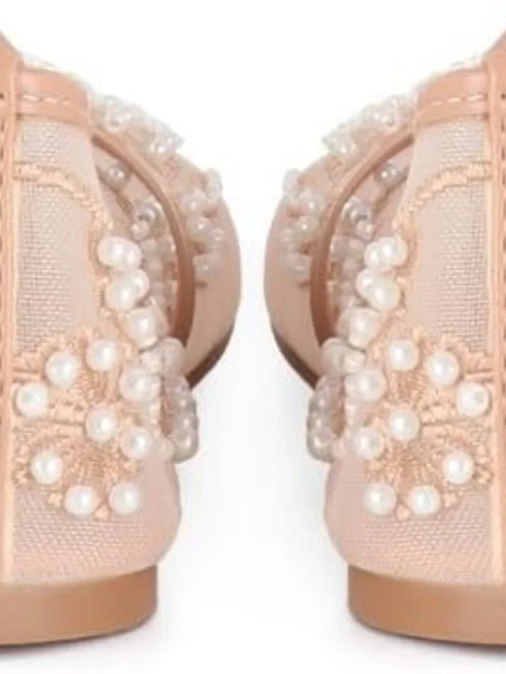 Women's Apricot Floral Mesh Ballet Flats Strap Round Toe Slip On Dressy Shoes